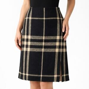 Authentic Burberry London 100% Wool Black Plaid Skirt Sz M Lined 24" Knee Length